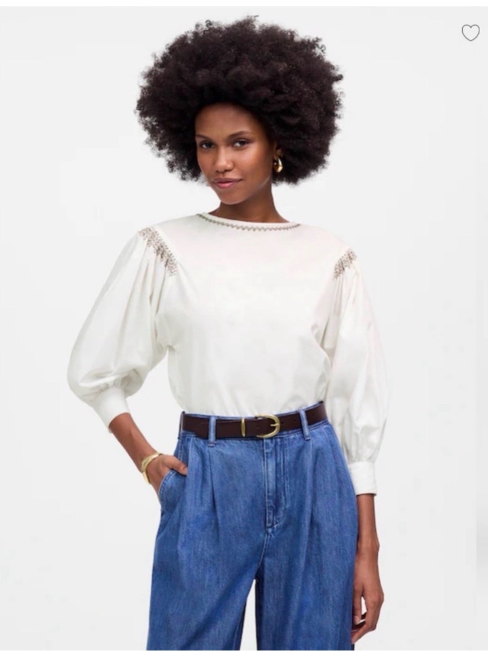 NWT Madewell Balloon Sleeve Crisp White Embroidered Shirt Size M